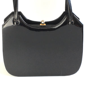 Vintage 50s 60s Classic Black Patent Leather Twin Handle Bag by Riviera Made in England-Vintage Handbag, Kelly Bag-Brand Spanking Vintage