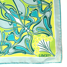 Load image into Gallery viewer, Large Liberty of London Silk Scarf in Ianthe Design in Turquoise Blue, Lime Green, Teal and Ivory Made in Italy-Scarves-Brand Spanking Vintage
