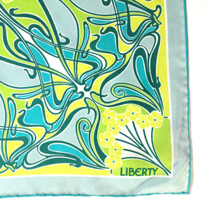 Large Liberty of London Silk Scarf in Ianthe Design in Turquoise Blue, Lime Green, Teal and Ivory Made in Italy-Scarves-Brand Spanking Vintage