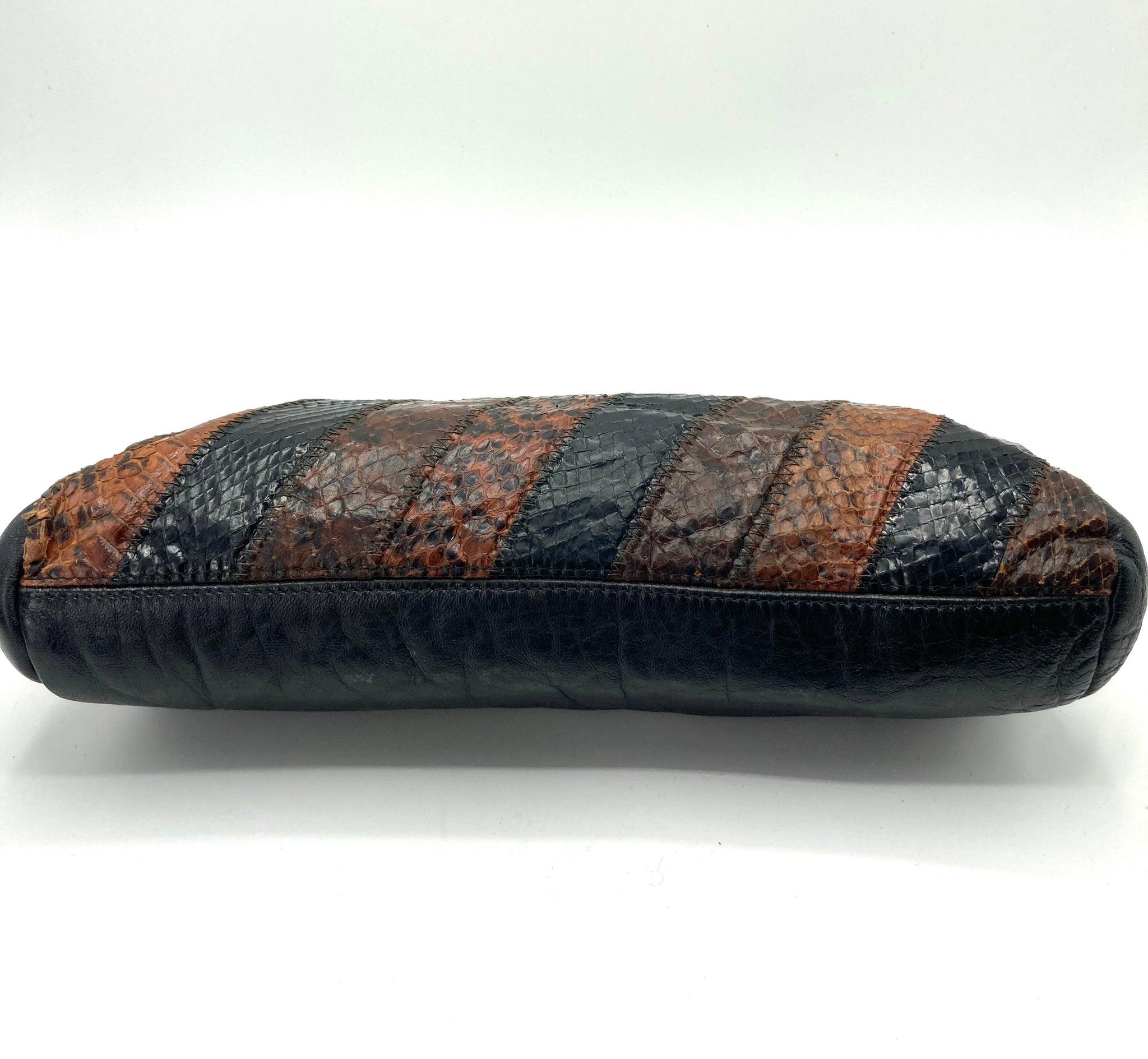 PATCHWORK Snakeskin CLUTCH Shoulder Bag // 70's Leather 