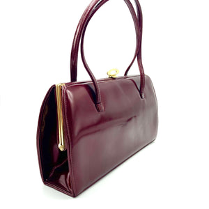 Vintage 50s Large Wide Cherry Red Patent Leather Bag By Holmes Of Norwich-Vintage Handbag, Kelly Bag-Brand Spanking Vintage