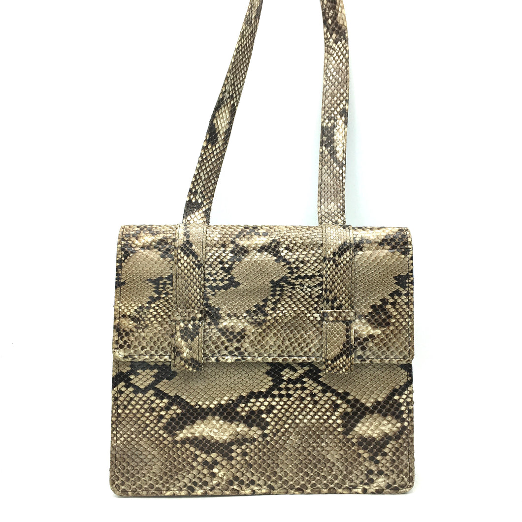 Vintage Python Skin Handbag With Shoulder Strap Made In Singapore-Vintage Handbag, Exotic Skins-Brand Spanking Vintage