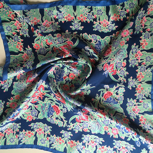 Vintage unused Liberty silk scarf in blue, with red and mint green floral design with original packaging-Scarves-Brand Spanking Vintage
