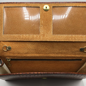 Vintage 70s Leather Faux Crocodile Clutch Bag By Pierre Cardin In Mid Tan-Vintage Handbag, Clutch Bag-Brand Spanking Vintage