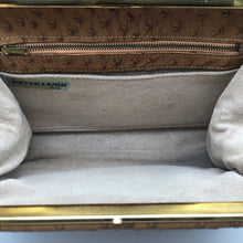 Load image into Gallery viewer, Vintage 50s 60s Leather Faux Ostrich Tan Twin Handled Bag w Gilt Clasp by Peter Leigh Made in The UK-Vintage Handbag, Kelly Bag-Brand Spanking Vintage
