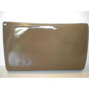 Bruno Magli Taupe 80s/90s Patent Leather And Suede Large Clutch w/ Optional Shoulder Strap, Unused w/ Dust Bag-Vintage Handbag, Clutch Bag-Brand Spanking Vintage