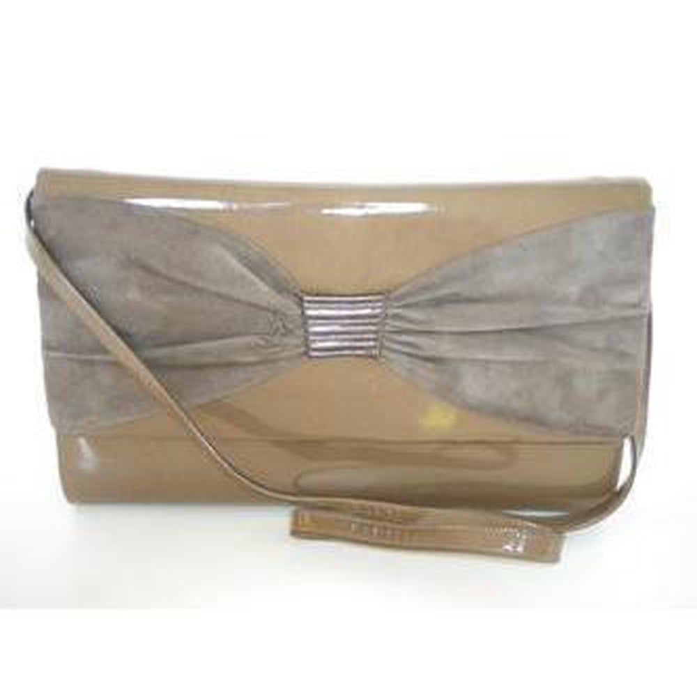 Taupe patent outlet clutch bag