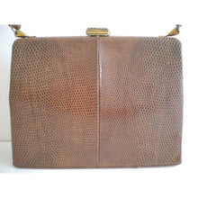 Load image into Gallery viewer, Elegant 50s Lizard Skin Handbag w/ Taupe Silk Satin Lining By Waldybag-Vintage Handbag, Exotic Skins-Brand Spanking Vintage
