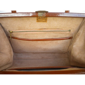 Elegant Vintage 50s/60s Toffee/Ginger/Tan Patent Leather Twin Handled Bag By Ackery Of London-Vintage Handbag, Top Handle Bag-Brand Spanking Vintage