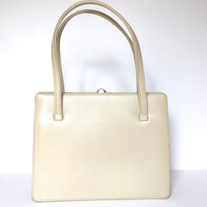 RESERVED Exquisite Cream Leather Vintage 50s 60s Classic Ladylike Handbag Made By Riviera For Debenham And Freebody-Vintage Handbag, Top Handle Bag-Brand Spanking Vintage