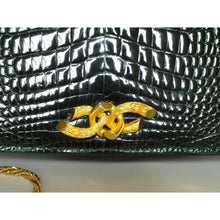 Load image into Gallery viewer, Fabulous Exquisite Vintage 80s Crocodile Skin Clutch/Chain Handbag In Glossy Green Mirror Finish Skins-Vintage Handbag, Exotic Skins-Brand Spanking Vintage
