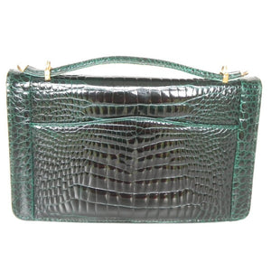Fabulous Exquisite Vintage 80s Crocodile Skin Clutch/Chain Handbag In Glossy Green Mirror Finish Skins-Vintage Handbag, Exotic Skins-Brand Spanking Vintage