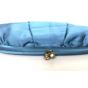 Vintage Turquoise/Blue Silk Satin Clutch Evening/Occasion Bag by Bagcraft Made in England-Vintage Handbag, Evening Bag-Brand Spanking Vintage