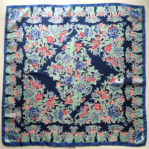 Vintage unused Liberty silk scarf in blue, with red and mint green floral design with original packaging-Scarves-Brand Spanking Vintage