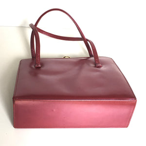 Vintage 50s/60s Bag in Rare Pearlescent Fuchsia Pink Leather With Suede Lining by Fabiola-Vintage Handbag, Kelly Bag-Brand Spanking Vintage