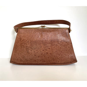 Vintage 40s 50s Genuine Ostrich Skin Waldybag Handbag With matching Coin Purse Made In England-Vintage Handbag, Exotic Skins-Brand Spanking Vintage