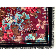 Load image into Gallery viewer, Large Liberty Varuna Wool Scarf, Shawl, Wrap in Rose and Paeony in Burgundy, Fuchsia Pink, Turquoise,Taupe w/ Black Border-Scarves-Brand Spanking Vintage
