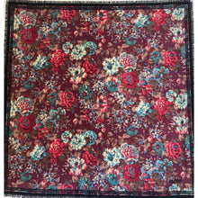 Load image into Gallery viewer, Large Liberty Varuna Wool Scarf, Shawl, Wrap in Rose and Paeony in Burgundy, Fuschia Pink, Turquoise,Taupe w/ Black Border-Scarves-Brand Spanking Vintage
