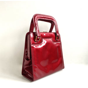 Vintage 1950s/60s Lipstick Red Patent Leather Dainty handag, Top Handle Bag by Lodix Made in England-Vintage Handbag, Kelly Bag-Brand Spanking Vintage