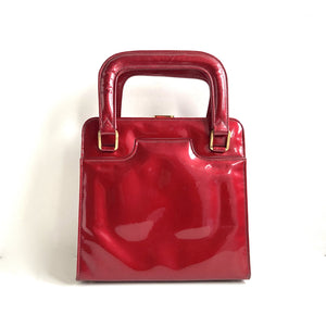 Vintage 1950s/60s Lipstick Red Patent Leather Dainty handag, Top Handle Bag by Lodix Made in England-Vintage Handbag, Kelly Bag-Brand Spanking Vintage