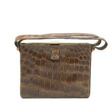 Load image into Gallery viewer, Exquisite Vintage Crocodile Skin Small And Dainty 30s/40s Square Box Bag In Rich Caramel Brown w/ Suede Lining-Vintage Handbag, Exotic Skins-Brand Spanking Vintage
