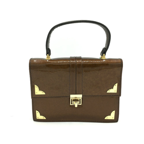 Pexella Modes 50's/60's Vintage Bronze/Copper Patent Leather Handbag w/ Gilt Accents-Vintage Handbag, Kelly Bag-Brand Spanking Vintage