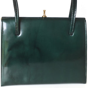 Vintage 50s 60s Green Patent Leather handbag, Top Handle Bag, Mrs Maisel Bag in Forest Green Mottled Patent Leather Made for Lotus in the UK-Vintage Handbag, Kelly Bag-Brand Spanking Vintage