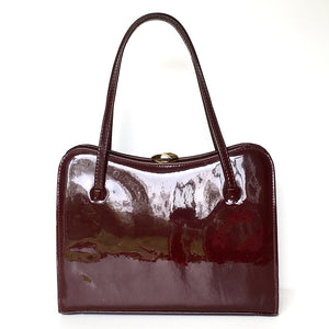 Vintage 50s Rich Burgundy Red Patent Leather Handbag, By Bally w/Suede lining made in England-Vintage Handbag, Kelly Bag-Brand Spanking Vintage