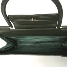 Load image into Gallery viewer, Vintage 60s 70s large slim green leather top handle handbag with silvertone fittings-Vintage Handbag, Kelly Bag-Brand Spanking Vintage
