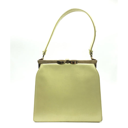 Vintage Handbag 50s In Yellow Pearlised Leather From Lodix-Vintage Handbag, Kelly Bag-Brand Spanking Vintage