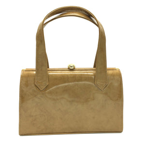 Vintage Holmes Of Norwich Gold/Mustard Mottled Patent Leather Twin Handled Bag-Vintage Handbag, Kelly Bag-Brand Spanking Vintage