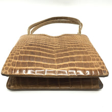 Load image into Gallery viewer, Exquisite Vintage 50s Twin Handled Caramel Crocodile Skin Handbag Leather Lined-Vintage Handbag, Exotic Skins-Brand Spanking Vintage
