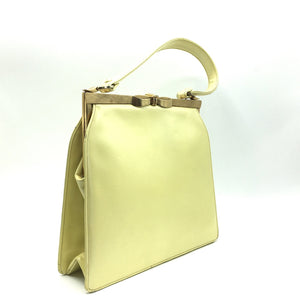 RESERVED Vintage Handbag 50s In Yellow Pearlised Leather From Lodix-Vintage Handbag, Kelly Bag-Brand Spanking Vintage