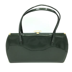 Vintage 60s Large Forest Green Patent Leather Bag by Holmes of Norwich-Vintage Handbag, Kelly Bag-Brand Spanking Vintage