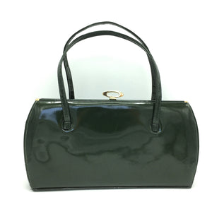 Vintage 60s Large Forest Green Patent Leather Bag by Holmes of Norwich-Vintage Handbag, Kelly Bag-Brand Spanking Vintage
