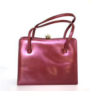 Vintage 50s/60s Bag in Rare Pearlescent Fuchsia Pink Leather With Suede Lining by Fabiola-Vintage Handbag, Kelly Bag-Brand Spanking Vintage