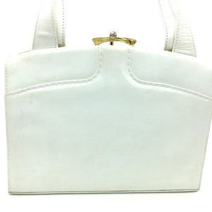 SOLD Vintage 50s 60s Exquisite White Patent Leather Bag w/ Distinctive Clasp By Waldybag-Vintage Handbag, Kelly Bag-Brand Spanking Vintage