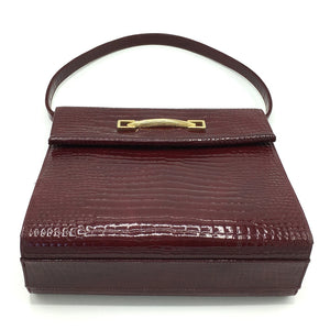 Vintage 60s/70s Rayne Red Handbag In Raspberry Red Patent Leather Faux Crocodile-Vintage Handbag, Kelly Bag-Brand Spanking Vintage