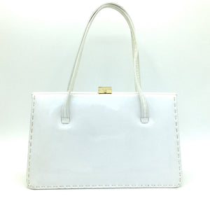 Vintage 50s/60s White Patent Leather And Ivory Leather Bag From Widegate Made in England-Vintage Handbag, Kelly Bag-Brand Spanking Vintage
