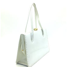 Load image into Gallery viewer, Vintage 50s/60s White Patent Leather And Ivory Leather Bag From Widegate Made in England-Vintage Handbag, Kelly Bag-Brand Spanking Vintage
