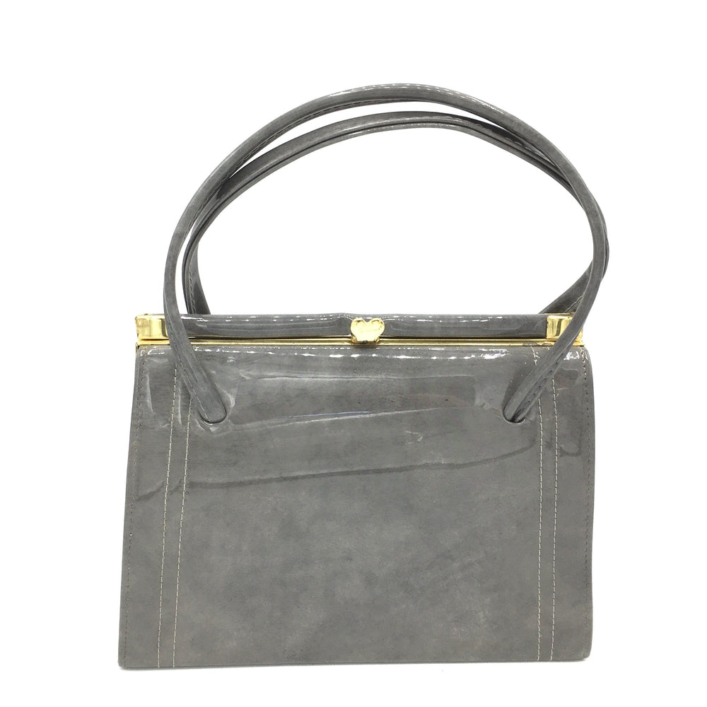 Vintage 50s Mottled Grey Patent Twin Handled Bag-Vintage Handbag, Kelly Bag-Brand Spanking Vintage
