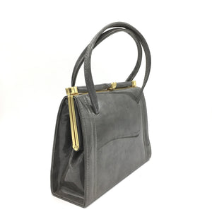 Vintage 50s Mottled Grey Patent Twin Handled Bag-Vintage Handbag, Kelly Bag-Brand Spanking Vintage