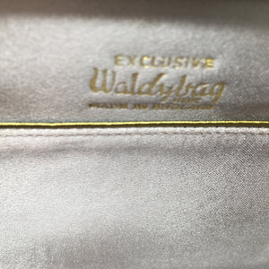 RESERVED Vintage 50s Exquisite Pewter Grey Leather Slim Elegant Waldybag Handbag w/ Matching Oyster Silk Purse-Vintage Handbag, Kelly Bag-Brand Spanking Vintage