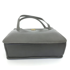 Vintage 50s Grey Leather Dainty Little Bag w/ Gilt Motif By 'Exclusive Handbags' Made In Scotland-Vintage Handbag, Kelly Bag-Brand Spanking Vintage