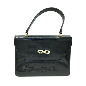 Vintage 60s Iconic Black Patent Leather Vintage Bag by Riviera w/ Exquisite Gilt Twisted Rope Clasp-Vintage Handbag, Kelly Bag-Brand Spanking Vintage