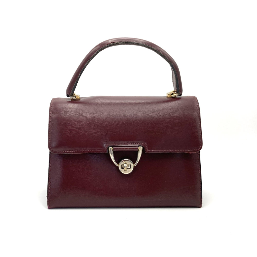 Vintage Handbag 60s In Dainty Small Satchel Style bag In Burgundy Leather w/ Postman's Lock-Vintage Handbag, Kelly Bag-Brand Spanking Vintage