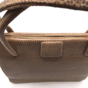 Vintage 50s Caramel Lizard Skin Mappin & Webb Handbag w/ Lift Up Clasp And Matching Coin Purse-Vintage Handbag, Exotic Skins-Brand Spanking Vintage
