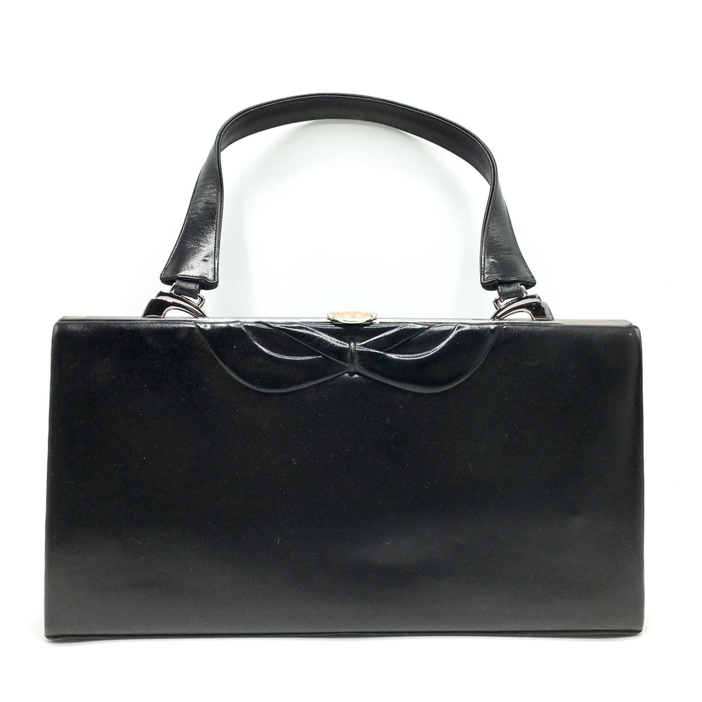 Vintage 50s Exquisite Large Black Leather Waldybag Classic