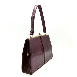 Vintage 60s Pearlescent Dark Fuschia/Burgundy Classic Ladylike Bag-Vintage Handbag, Kelly Bag-Brand Spanking Vintage