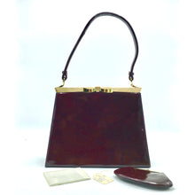Load image into Gallery viewer, Vintage 1950s Burgundy Patent Leather Bag w/ Matching Coin Purse By Lodix-Vintage Handbag, Kelly Bag-Brand Spanking Vintage
